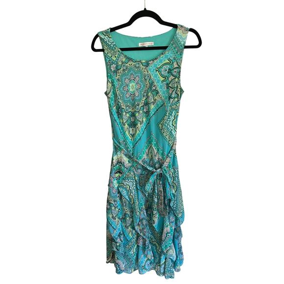Robbie Bee Y2K Bandana Handkerchief Aqua Teal Blue Sleeveless Midi Dress | 10 - Picture 1 of 6